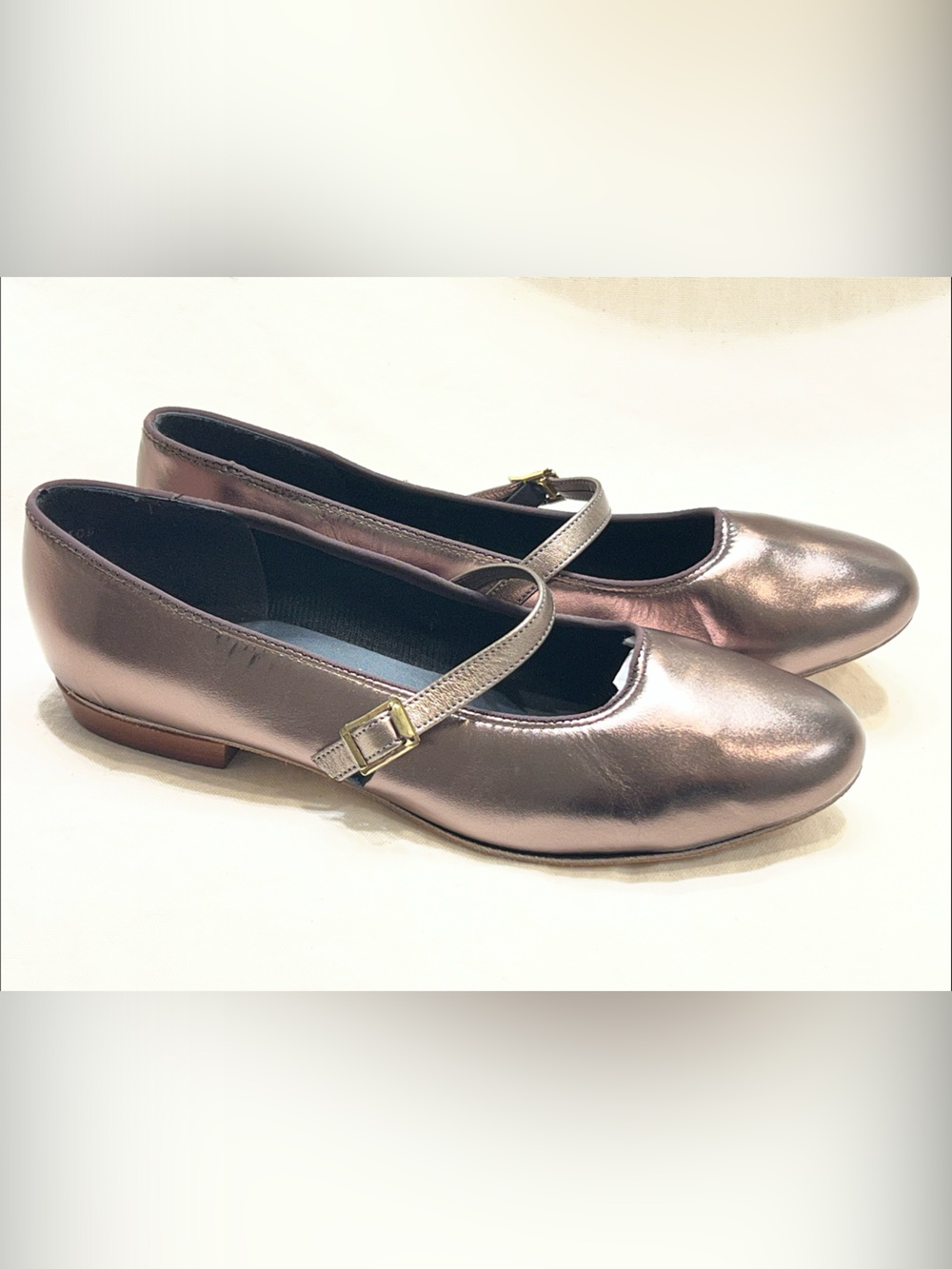 Metallic Bronze Mary Jane Flats with Adjustable Strap by ToeToe (Women's)
